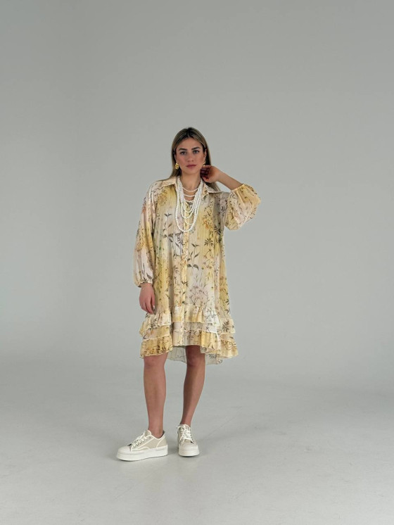 Abito camicia con stampa floreale e balze