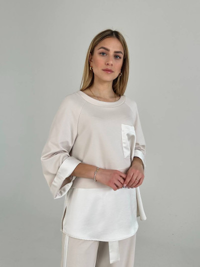 Combined sweatshirt with pocket and 3/4 sleeves