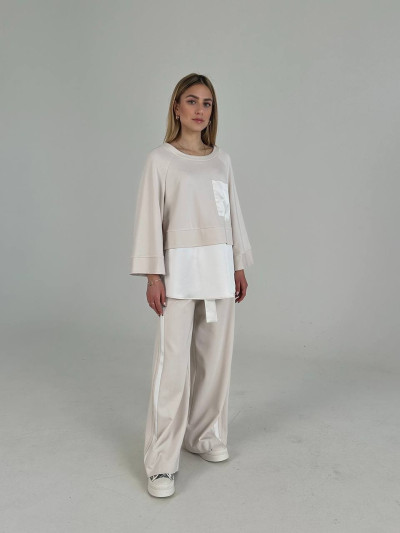 Combined sweatshirt with pocket and 3/4 sleeves