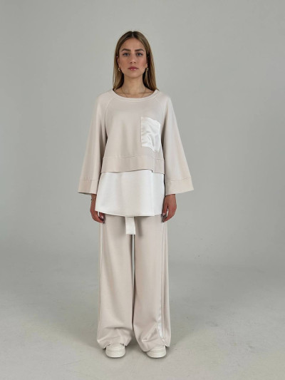 Combined sweatshirt with pocket and 3/4 sleeves