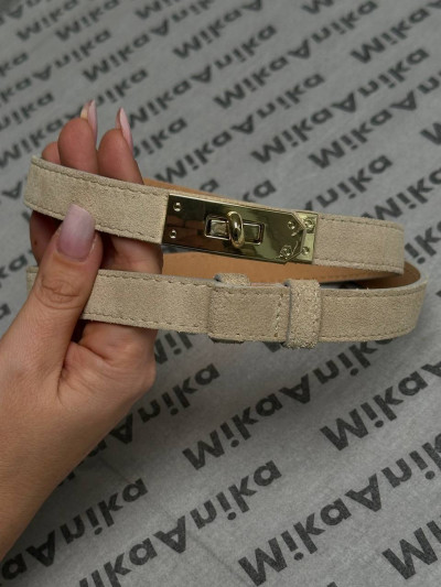 Genuine leather double-wrap belt with gold-tone