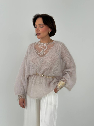 Pullover oversized mesh v-neck
