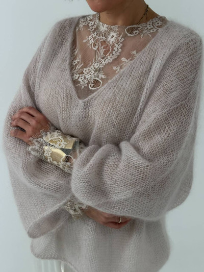 Pullover oversized mesh v-neck