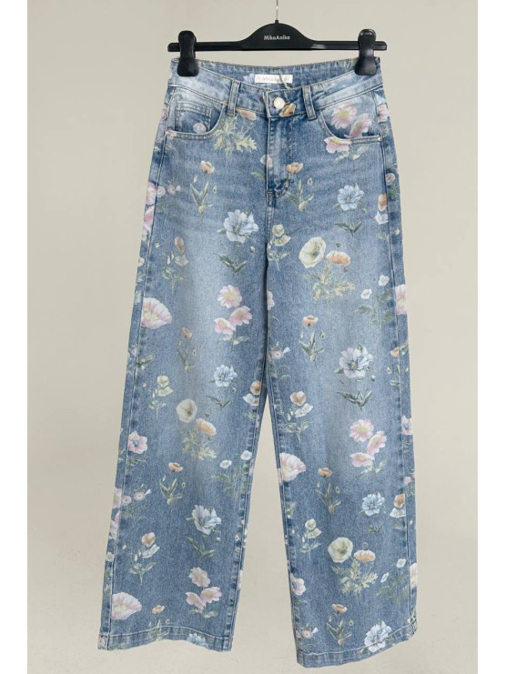 Jeans floreali a gamba ampia