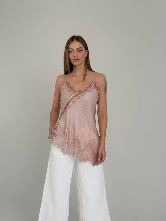 Top in viscosa con pizzo