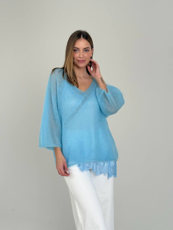Pullover oversized mesh v-neck