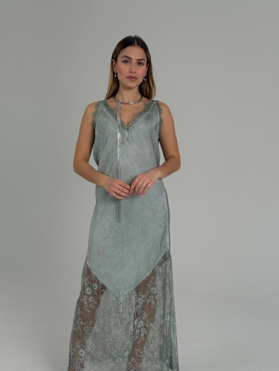 Long dress with lace inserts