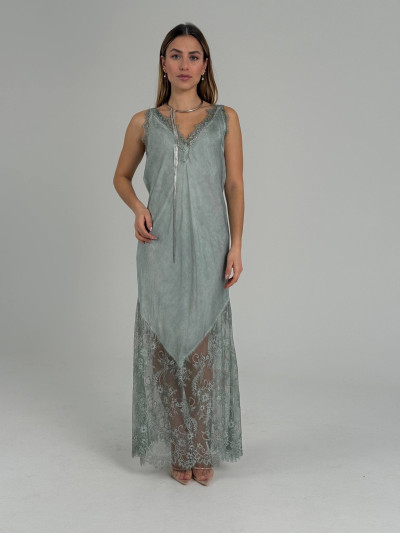 Long dress with lace inserts