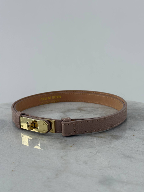 Leather belt with jewel buckle