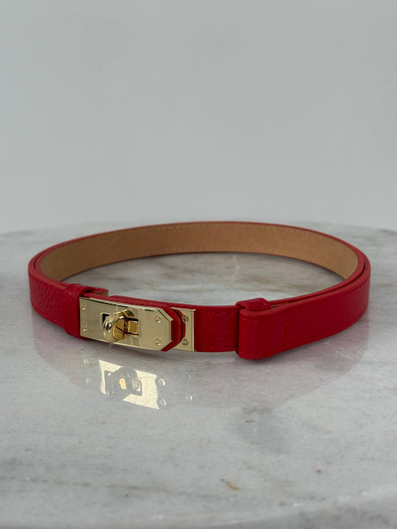 Leather belt with jewel buckle