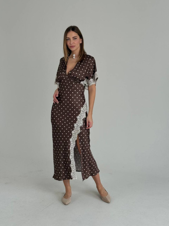 Polka dot lingerie dress with lace inserts