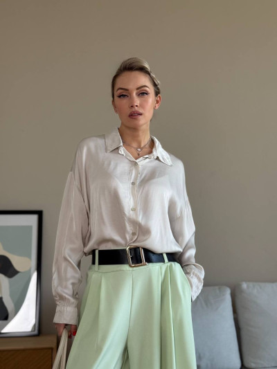 Camicia satin con inserto in pizzo