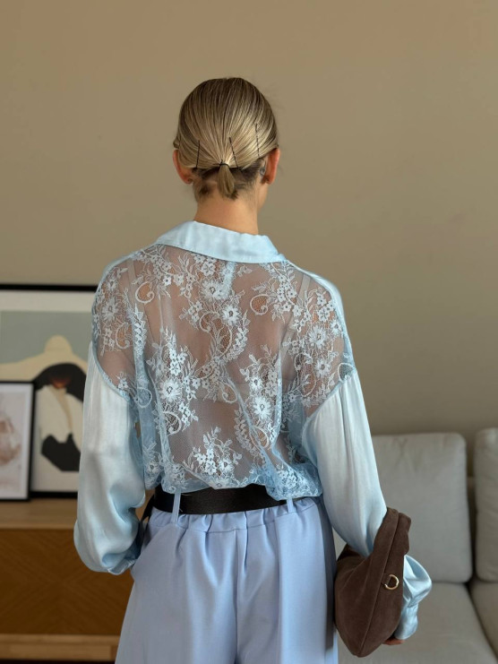 Camicia satin con inserto in pizzo