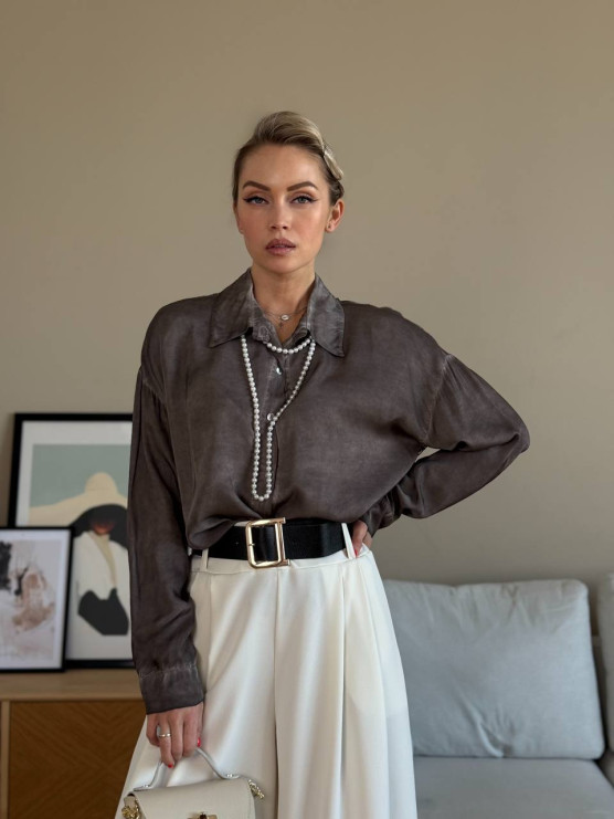 Camicia satin con inserto in pizzo