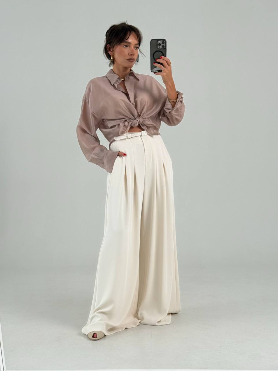 Wide-leg trousers with decorative pleats