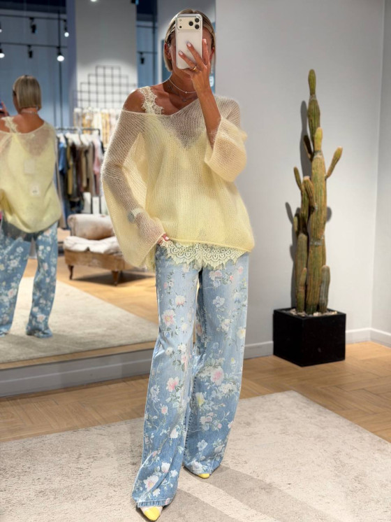 Floral wide leg jeans