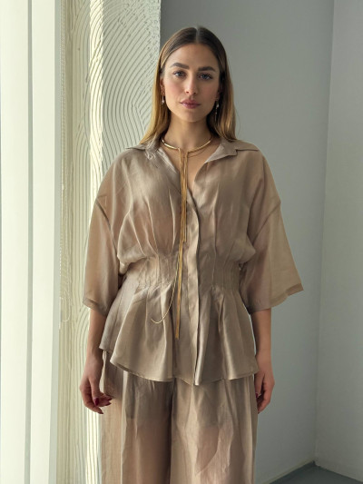Satin blouse with structured waist
