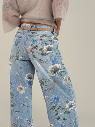 Floral wide leg jeans
