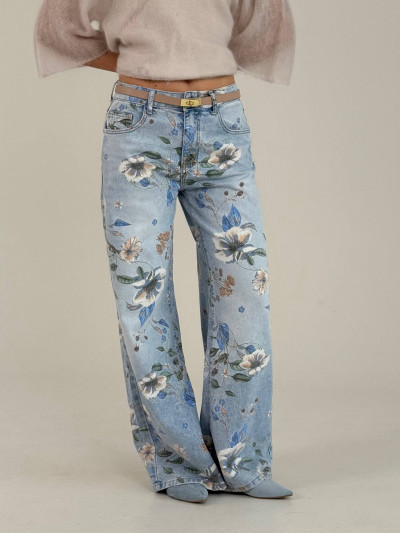 Jeans floreali a gamba ampia