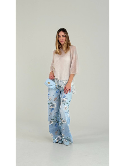 Jeans floreali a gamba ampia