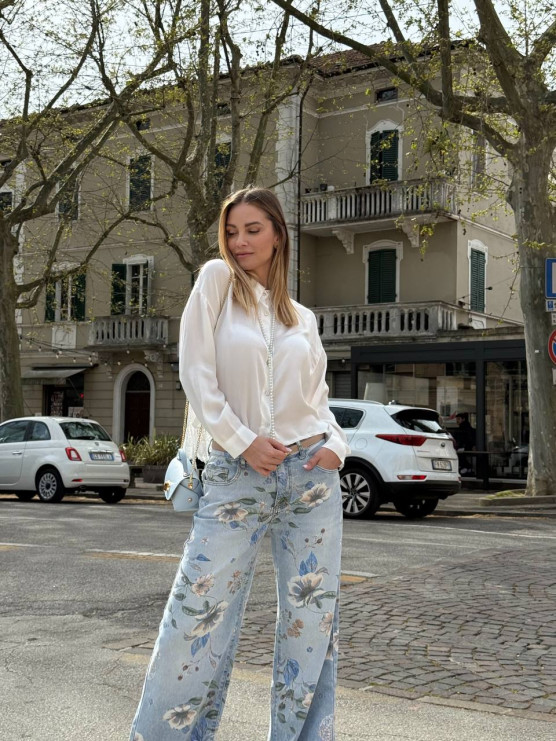 Camicia satin con inserto in pizzo
