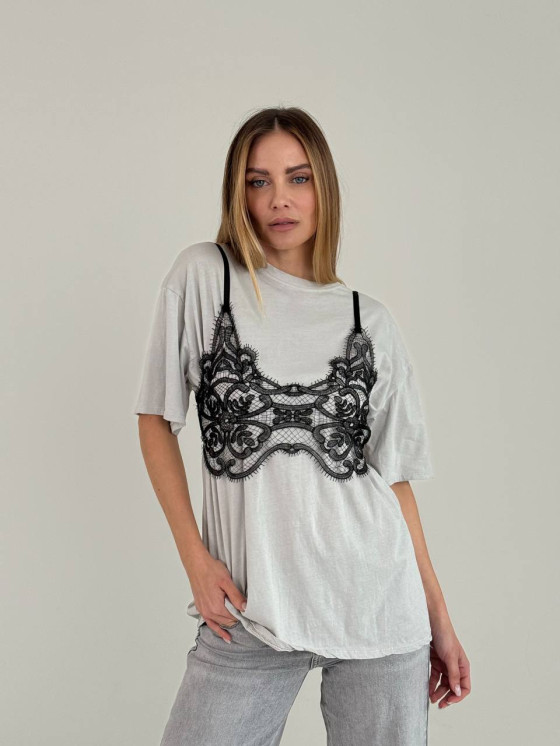 T-shirt with removable lace bustier