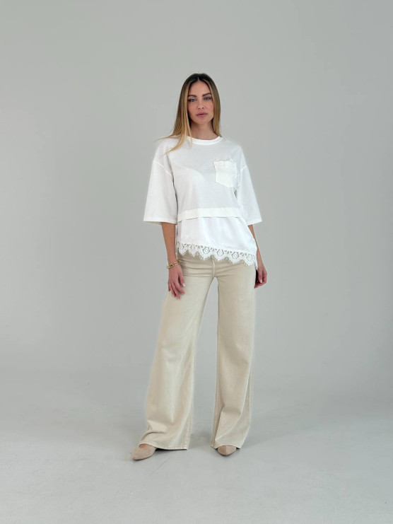 T-shirt doppio strato con pizzo