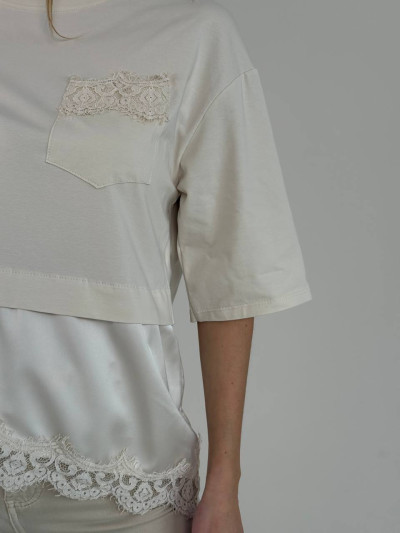 T-shirt doppio strato con pizzo