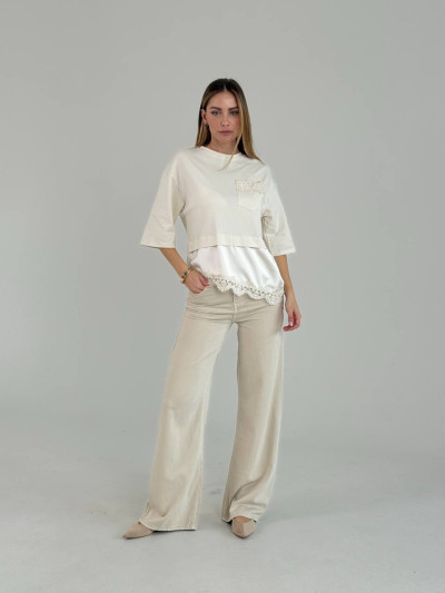 T-shirt doppio strato con pizzo
