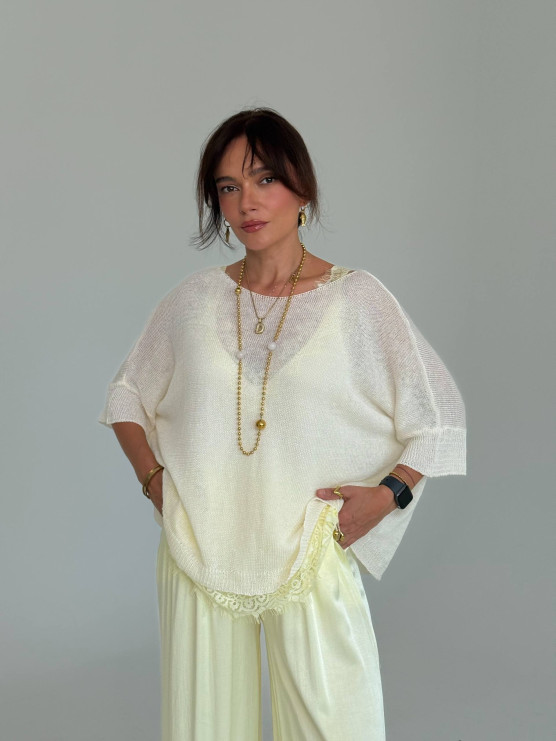 Oversize linen crew neck pullover