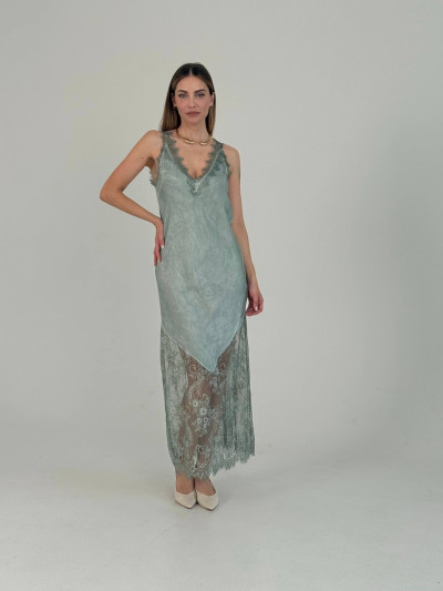 Long dress with lace inserts