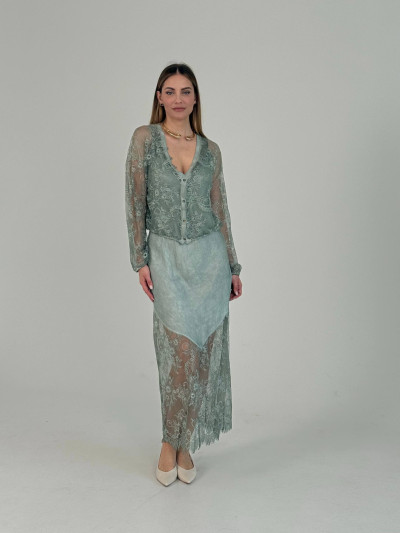 Long dress with lace inserts