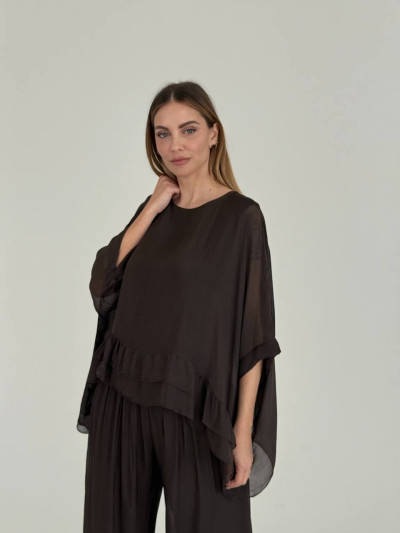 Flowing silk blend palazzo trousers