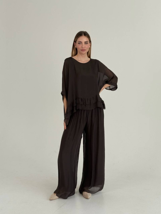 Flowing silk blend palazzo trousers