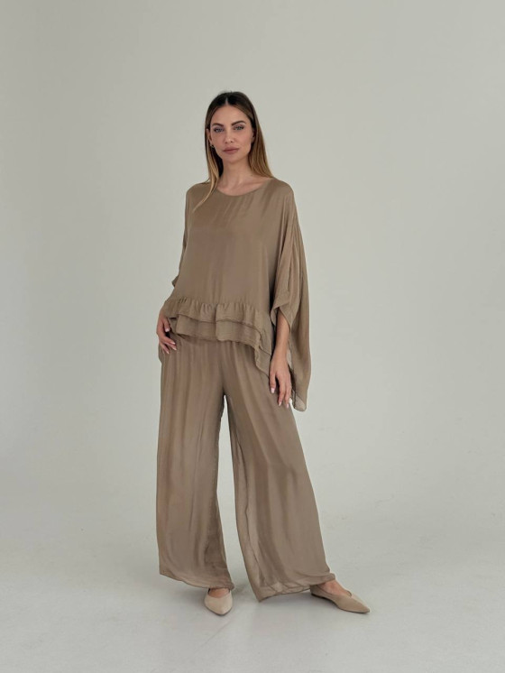 Pantaloni palazzo fluidi in misto seta