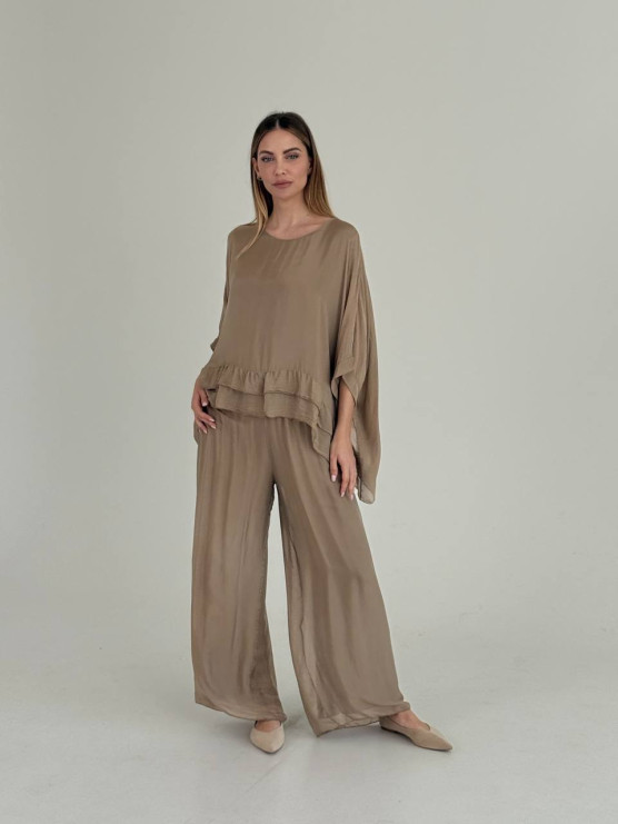 Flowing silk blend palazzo trousers