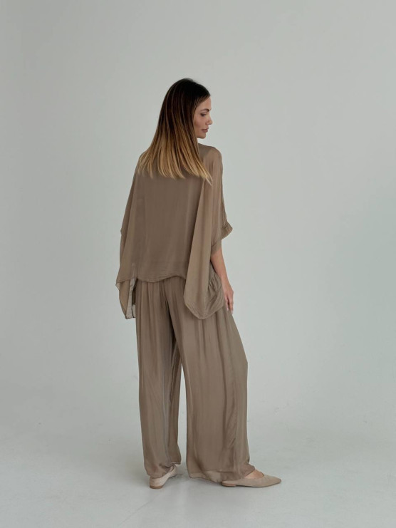 Flowing silk blend palazzo trousers