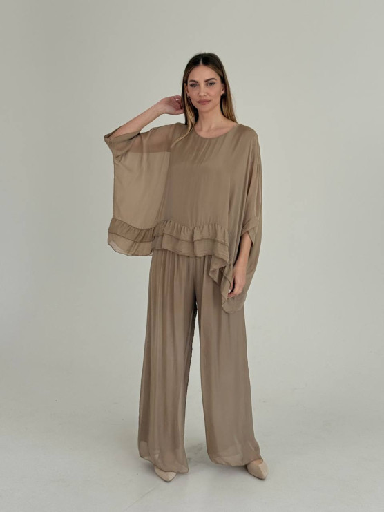 Flowing silk blend palazzo trousers