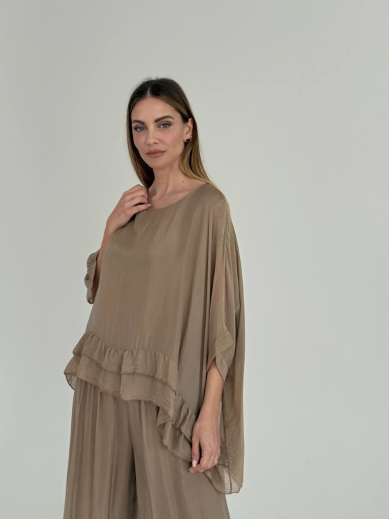 Flowing silk blend palazzo trousers