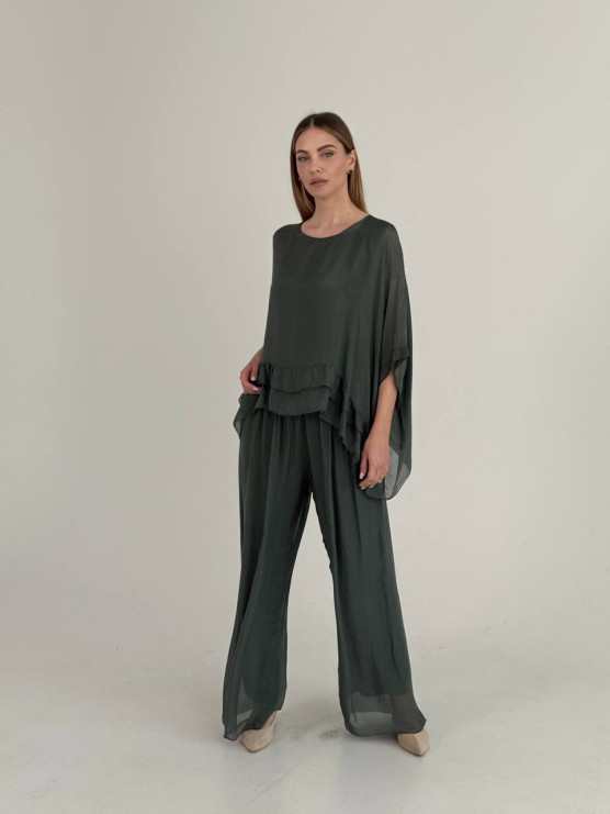Flowing silk blend palazzo trousers