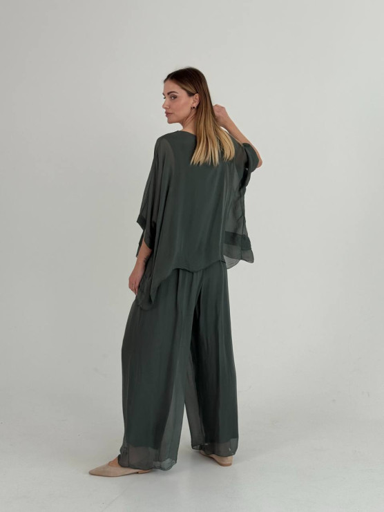 Flowing silk blend palazzo trousers