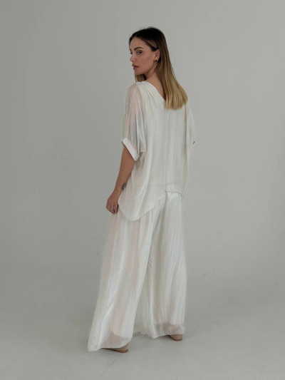 Flowing silk blend V-neck blouse