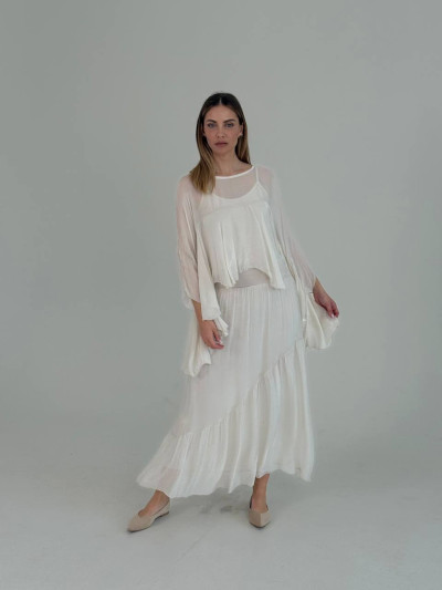 Flowing silk blend blouse with ruffle