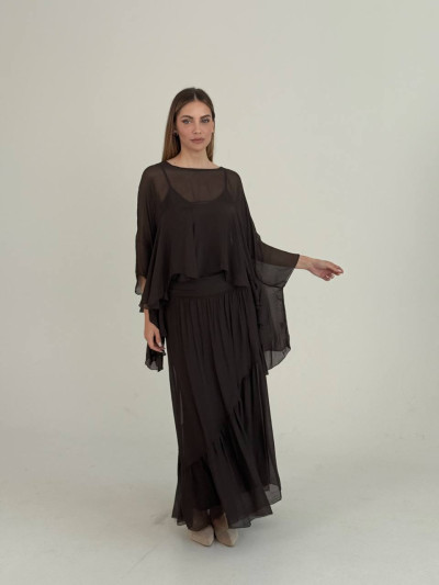 Flowing silk blend skirt with ruffle
