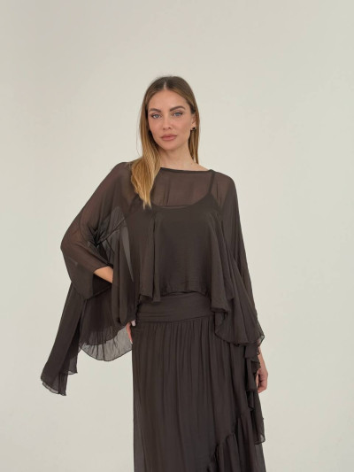 Flowing silk blend skirt with ruffle