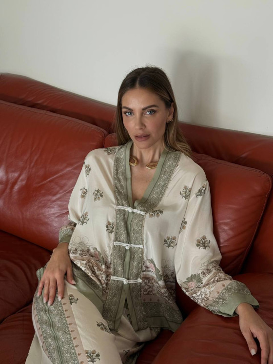 Printed blouse with decorative trims