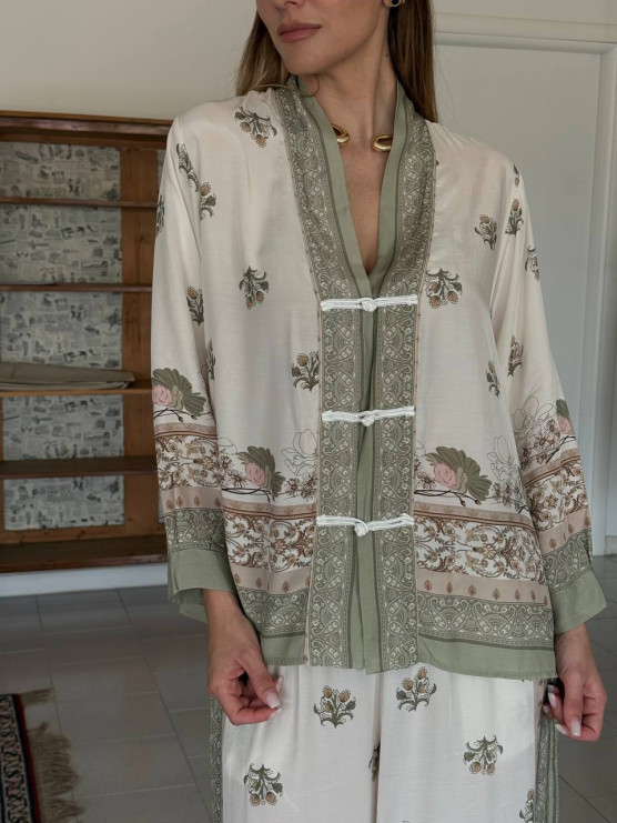 Printed blouse with decorative trims