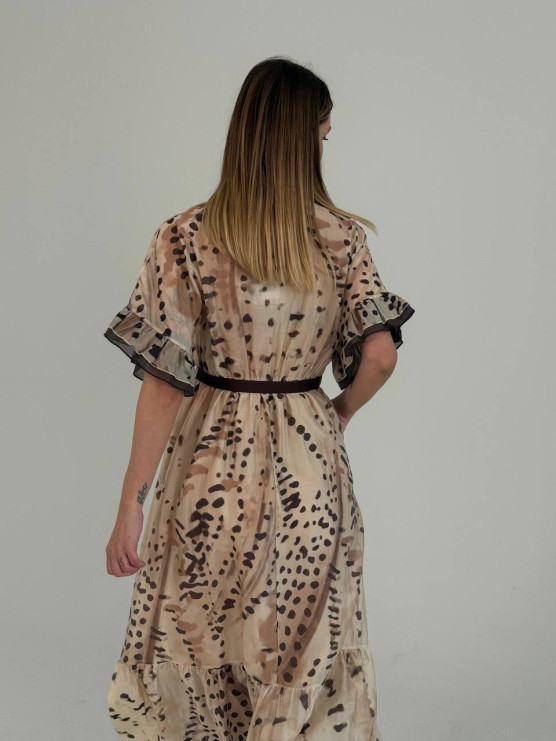 Long printed dress with belt