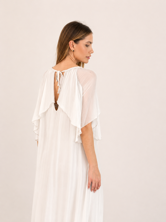 Long flowing silk blend dress with...