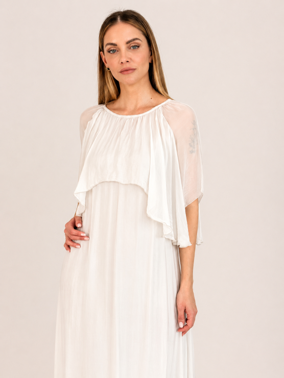 Long flowing silk blend dress with...